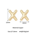 Detailed view of golden balloon-style X letter earrings with copper material and size specs - 14K Gold Bubble Letter X Stud Earrings (D2047)