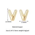Polished golden letter V bubble stud earrings with dimensions of 21.45 by 17.8mm - 14K Gold Bubble Letter V Stud Earrings (D2045)
