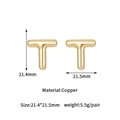 Macro view of gold bubble letter T earrings with dimensions 21.4mm by 21.5mm - 14K Gold Bubble Letter T Stud Earrings (D2043)