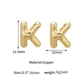 Polished gold bubble letter K earrings in copper with dimensions and weight detail - 14K Gold Bubble Letter K Stud Earrings (D2034)