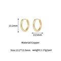 Detailed size chart for minimalist gold hoop earrings showing 13.5mm height and copper material - 14K Gold