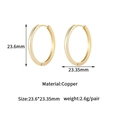 Detail of 14K gold plated hoop earrings showing dimensions of 23.6mm height and 23.35mm width - 14K Gold