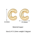 Detailed specs of gold bubble letter C earrings in high-polished brass finish - 14K Gold Bubble Letter C Stud Earrings (D2026)