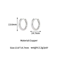 Detail view of 14K gold-plated minimalist hoop earrings with 13.6mm height measurements - Silver