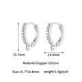 Detailed view of 14k gold-plated huggie hoop earrings with cubic zirconia and DIY loops - Single Row Pavé Style (gmd65256) / Palladium