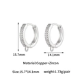 Macro view of zircon-studded 14k gold-plated hoops with pendant loop measuring 15.7mm - Triple Row Pavé Style (gmd65020) / Palladium