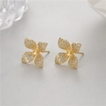 14K gold plated clover earrings with micro-p鑲 zicons and center bead setting mount - Clover Earring Stud Parts (H-9390)