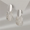 Boucles d'oreilles en argent 925 avec haut ovale mat et gouttes en métal ondulé - Argent