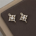 Detail of square cross pendant connectors in gold with zircon stones for jewelry making - Square Cross Flower Style (D789)