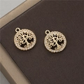 Close-up of two golden Tree of Life charms with hollow carving and zircon pavé edges - Tree of Life Style (H-8648)