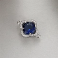 Detail of silver clover jewelry connector with blue gemstone and white zirconia crystals - Palladium Four-Leaf Clover Blue Zircon(H-10045)