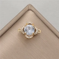 Macro detail of a gold clover charm connector with cubic zirconia for DIY jewelry making - 14K Gold Four-Leaf Clover White Zircon(H-10045)