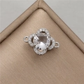Macro view of clover jewelry connector with clear zircon and silver finish for DIY bracelets - Palladium Four-Leaf Clover White Zircon(H-10045)