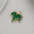 Golden maple leaf charm with green zircon drop stones and pavé crystals for DIY jewelry - Gold Maple Leaf Style with Green Zirconia (H-10512 Green)