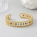 Bracelet jonc ouvert doré style indien avec zircons colorés et design vintage luxueux - Zirconia Multicolore (N-1047)