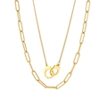 Double-layered golden stainless steel paperclip chain necklace with handcuffs pendant - Handcuff Pendant Double Layer (GX0053) / Gold