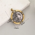 Detail view of vintage Roman coin pendant with Athena relief and gold texture measurements - Gold Mesh Vintage Portrait Style (H-11868)