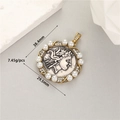 Detailed view of vintage Roman coin pendant with Athena relief and pearl-set bezel - Pearl Embellished Vintage Portrait Style (H-11866)