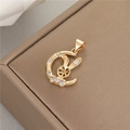 14K gold plated moon and rabbit pendant with zircon and pearl mounting base - Crescent Moon Rabbit Style (H-10948)