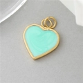Pendentif cœur avec texture marbrée vert menthe et cadre doré pour la création de bijoux - Vert