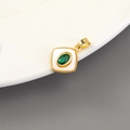 14K gold butterfly pendant with emerald green stone and white mother of pearl - Gold Square Emerald Style (H-11066)
