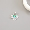 Silver-toned 14K heart pendant featuring iridescent abalone shell and a single cubic zirconia - Palladium Irregular Heart Wave Pattern (H-11995)