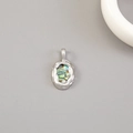 Silver oval pendant featuring iridescent abalone shell inlay and hammered metal texture - Palladium Oval Hammered Texture (H-11786)