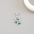 Elegant flower pendant with silver metal, dark mother of pearl and green gemstones - Palladium Shell Flower Green Leaf (H-11992)