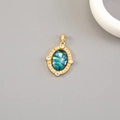 Oval 14K gold plated pendant with iridescent abalone shell and clear zircon stones - Gold Oval Abalone Shell Pearl Border (H-11996)