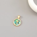 Round 14K gold plated pendant with iridescent abalone shell and golden flower motif - 14K Gold Round Vintage Abalone Flower (H-11993)