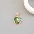Iridescent abalone shell pendant in a 14K gold-plated circular frame with hook - Gold Round Iridescent Shell Charm (H-11059)