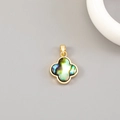 14K gold plated four-leaf clover pendant with iridescent colorful mother of pearl inlay - Gold Iridescent Shell Clover (H-11057)