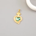 Sacred heart pendant in 14K gold finish with colorful abalone shell inlay - 14K Gold Wavy Sacred Heart Flame (H-11998)