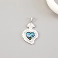 Silver-plated heart pendant featuring iridescent shell inlay and embossed floral edge - Palladium Wavy Sacred Heart Flame (H-11998)