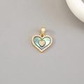 14K gold plated heart pendant with iridescent shell inlay and crystal border - 14K Gold Double Heart Pave Rhinestone (H-11994)