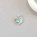 Silver-plated heart pendant with abalone shell inlay and cubic zirconia stones - Palladium Double Heart Pave Rhinestone (H-11994)