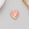 14K gold plated heart locket pendant with pink enamel and Sweet engraving for photos - Pink (H-12093)