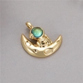 Golden astronaut pendant on crescent moon with blue cat eye stone and crater texture - Astronaut Sitting On Moon - Green (H-8060 Green)