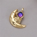 Golden astronaut sitting on moon pendant with purple starry faceplate and crater detail - Astronaut Sitting On Moon - Purple (H-8060 Purple)