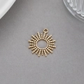 14K gold plated stainless steel sunburst charm pendant for DIY jewelry making - Sun Rays Round Pendant (K-0443)