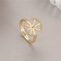 14K gold butterfly adjustable ring with radial zircon halo and center pearl mount - Round Micro-inlaid Style (H-8445)