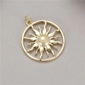 Macro shot of 14K gold plated sun charm with micro-pave zirconia for DIY jewelry - Bright Gold Radial Sun Pendant (H-8609)