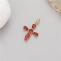 Ciondolo a croce placcato oro 14K con cinque pietre di zircone rosso e castone a griffe - Zirconia Rossa (H-11699)