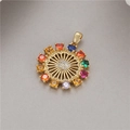 Colorful zircon sun pendant with 14K gold plating and heart center for DIY jewelry - Colorful Zirconia Sun Flower Heart Pendant (H-8612)