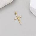 Pendaglio croce placcato oro 14K con intarsio in zircone e rilievo di Gesù - Zirconia Bianca (H-11698)