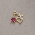 Macro detail of a 14K gold-plated cupid heart arrow pendant with red cubic zirconia - Cupid's Arrow (H-7173)
