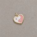 Golden heart pendant with pink and white Tai Chi enamel inlay and micro-set crystals - Pink White Heart Yin Yang Style (H-6850)