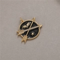 Golden badge pendant with micro-pave zircon arrows and black enamel finish - Black Gold Round Arrow Badge Style (H-6677)