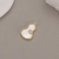 Elegant gold-edged gourd pendant with white mother of pearl and a clear zircon stone - 14K Gold (H-9299)