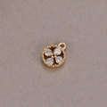 Gold-plated floral shell pendant with sparkling cubic zirconia stones for DIY jewelry making - Beaded Round Disc with Four Rhinestones (H-9575)